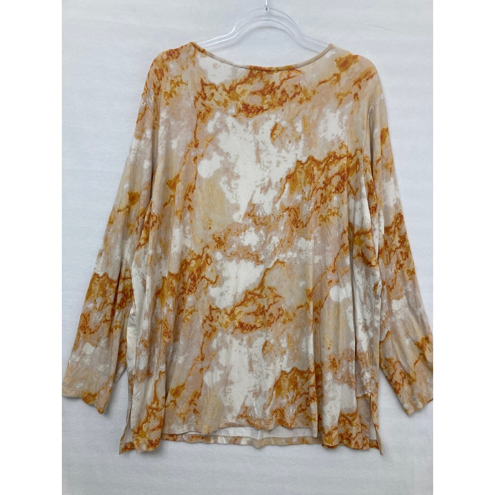 Susan Graver Tunic Size 2X Orange Marble V-Neck Kangaroo Pocket Liquid Knit - Picture 6 of 7